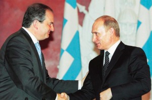 Greece's Prime Minister Costas Karamanlis meets Russia's President Vladimir Putin in Moscow