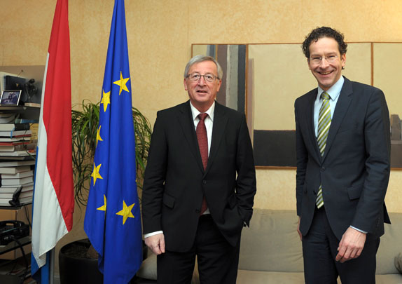 Luxembourg's PM and Eurogroup Chairman Juncker meets with Netherlands' Finance Minister Dijsselbloem in Luxembourg