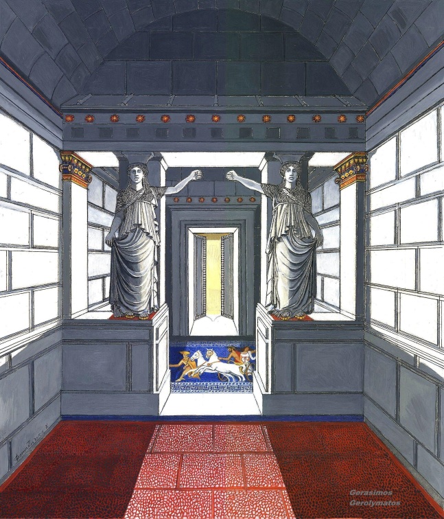 Α’ Έγχρωμη αναπαράσταση της «Πύλης των Καρυατίδων», υπό κλίμακα. Λάδι-χαρτόνι, 64Χ53 