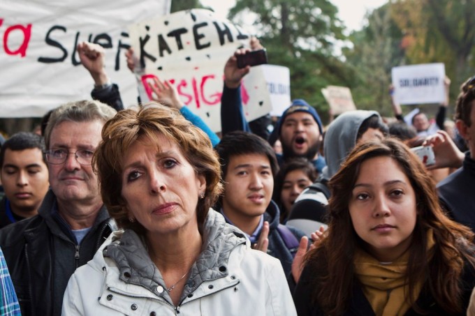 UC Davis Chancellor Katehi waits to speak to students at an Occupy UCD rally on campus in Davis